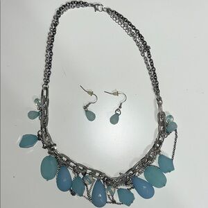 Elegant Blue and Silver Necklace and Earring Set